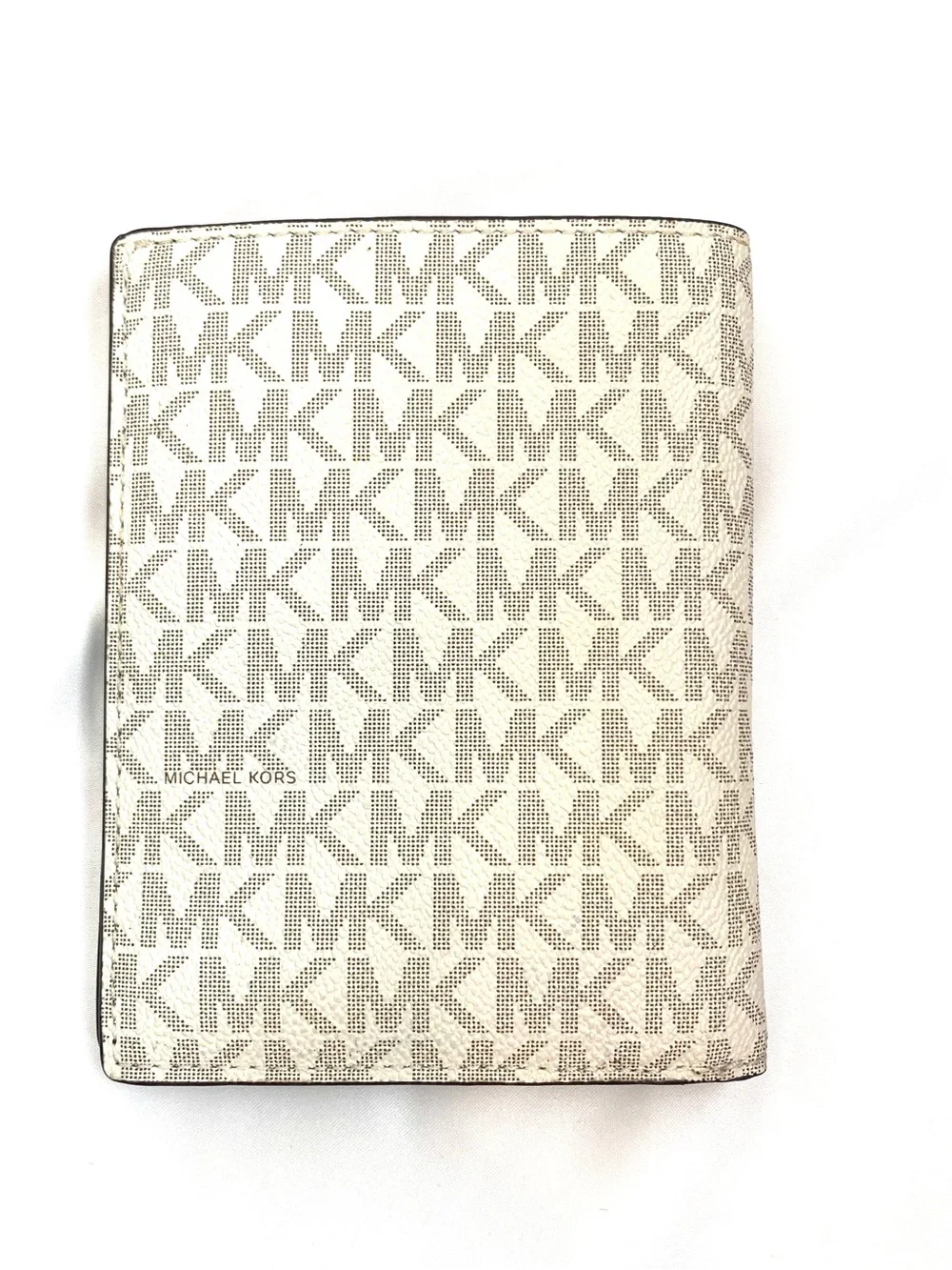 Michael Kors White Logo Print Travel Wallet with Gold Hardware